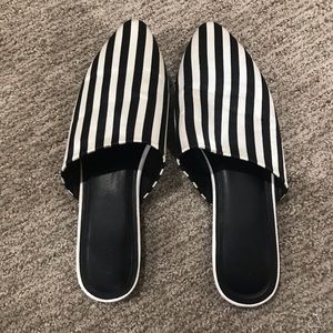 Urban Outfitters black and white strip mules